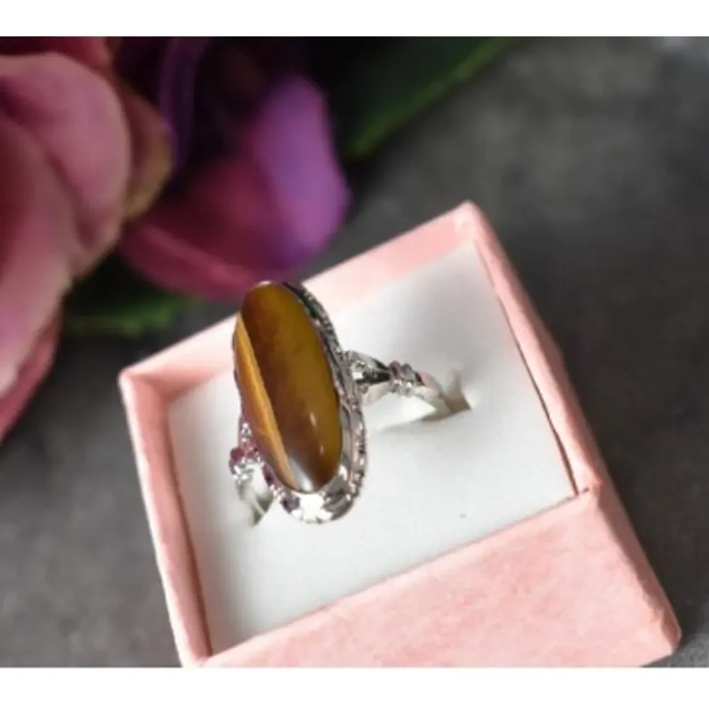 925 Sterling Silver Tiger'S Eye Ring Size 8